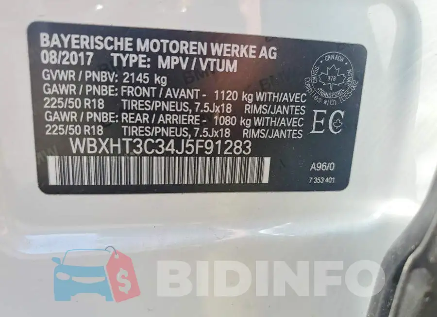 WBXHT3C34J5F91283 Photo# 13