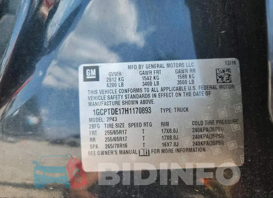 1GCPTDE17H1170893 Photo# 13