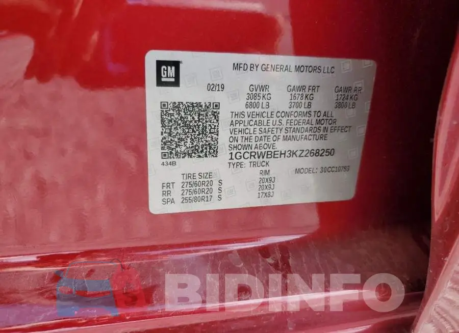 1GCRWBEH3KZ268250 Photo# 12
