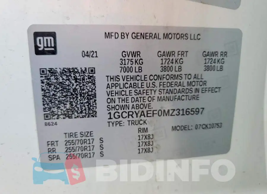 1GCRYAEF0MZ316597 Photo# 12