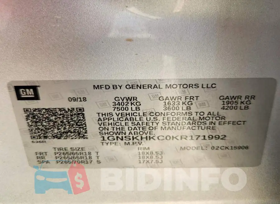 1GNSKHKC0KR171992 Photo# 14