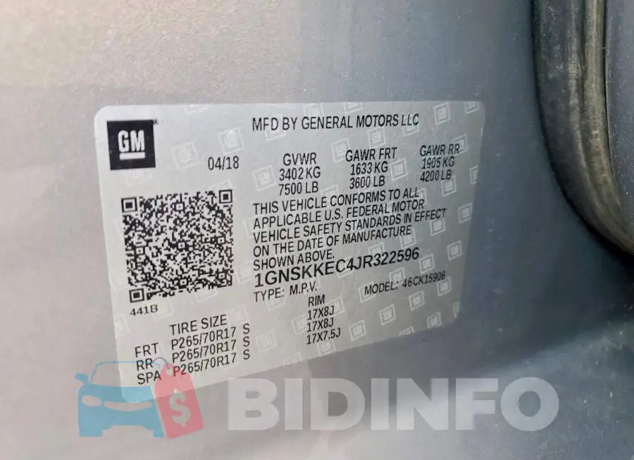1GNSKKEC4JR322596 Photo# 12