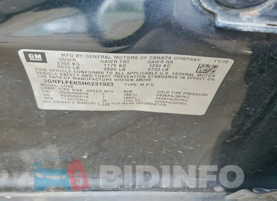 2GNFLFEK5H6231923 Photo# 13