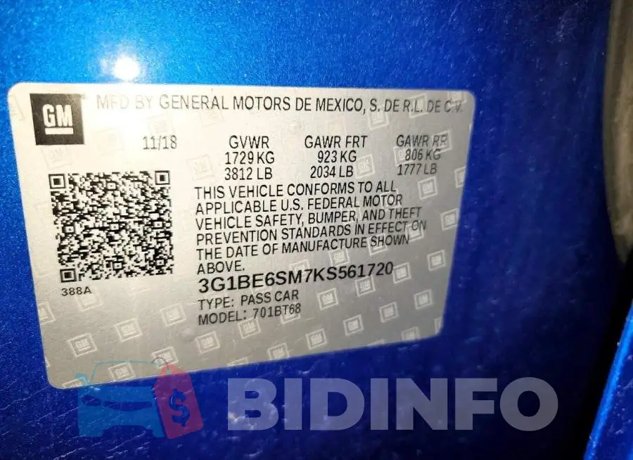3G1BE6SM7KS561720 Photo# 13
