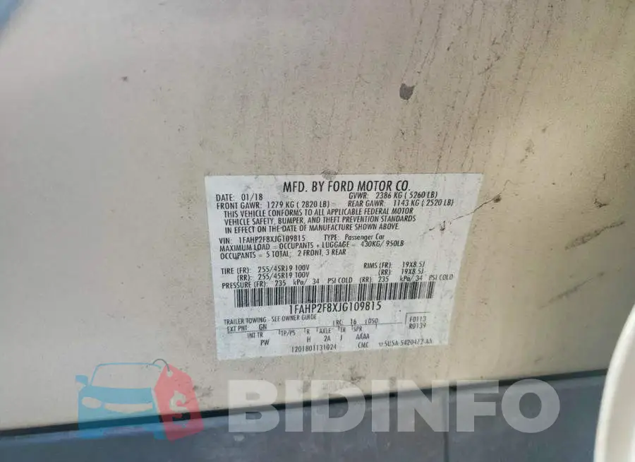 1FAHP2F8XJG109815 Photo# 12
