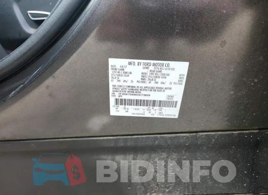 1FM5K7D88HGC75669 Photo# 13
