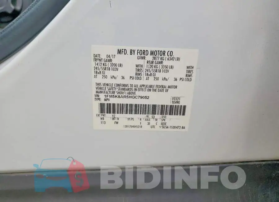 1FM5K8AR5HGC79052 Photo# 12