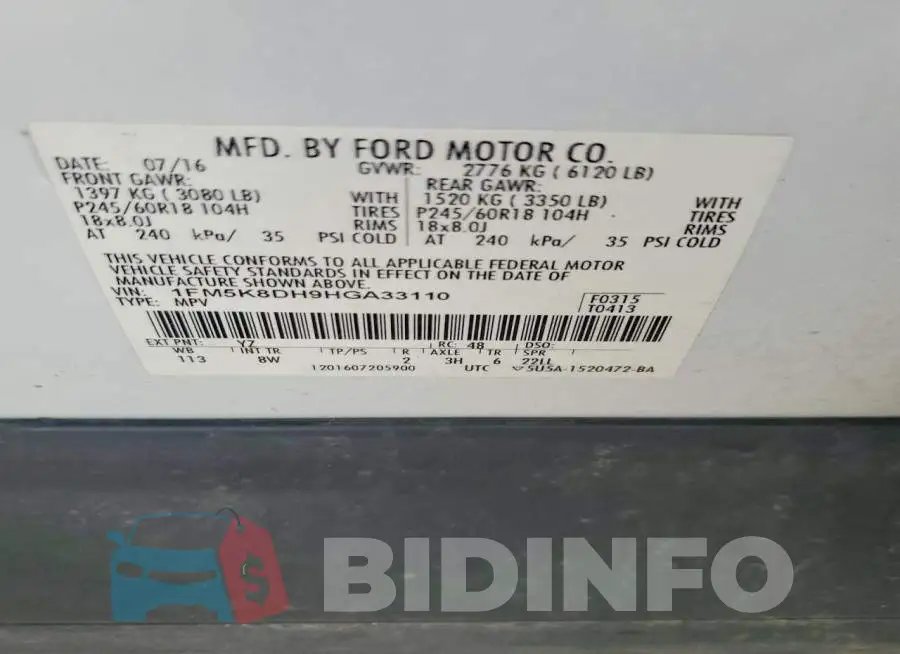 1FM5K8DH9HGA33110 Photo# 13
