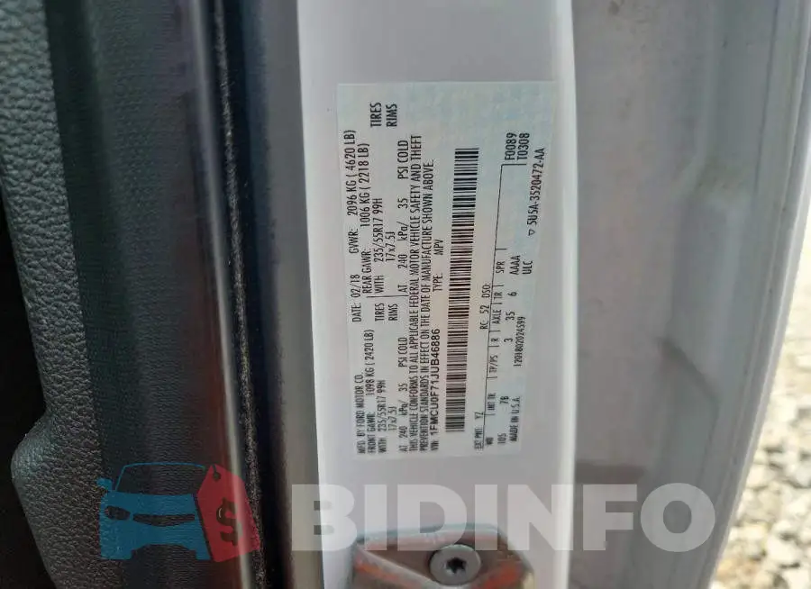 1FMCU0F71JUB46886 Photo# 13