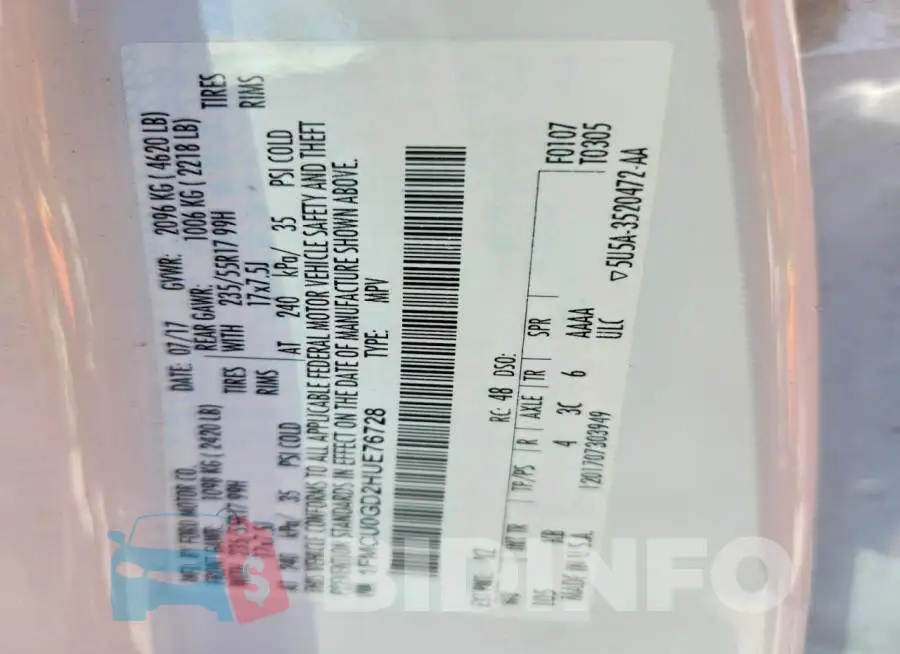 1FMCU0GD2HUE76728 Photo# 13