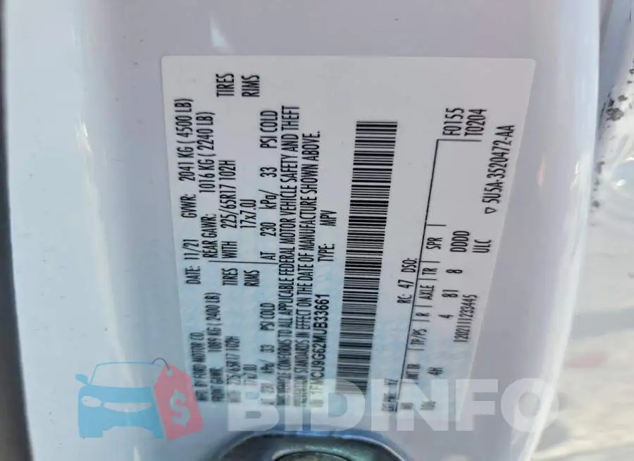 1FMCU9G62MUB33661 Photo# 13