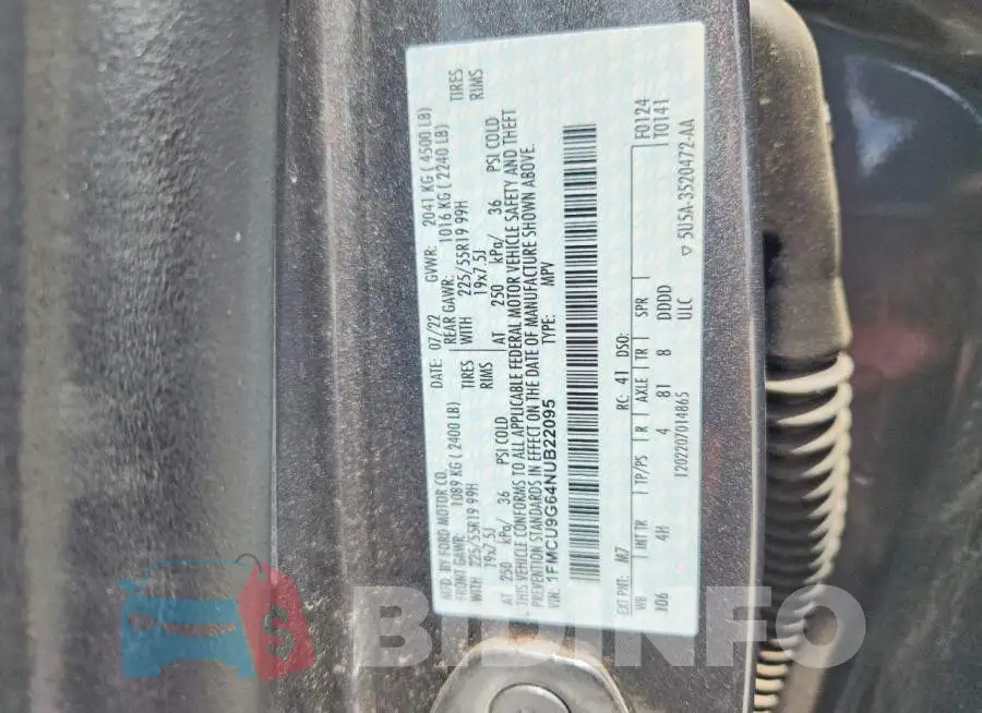 1FMCU9G64NUB22095 Photo# 14