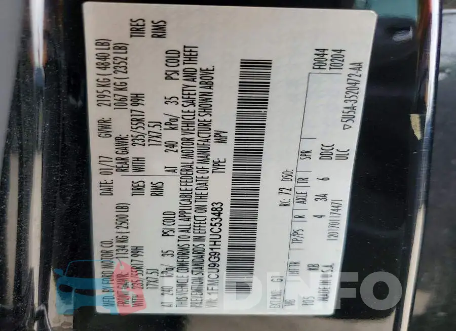 1FMCU9G91HUC53483 Photo# 13