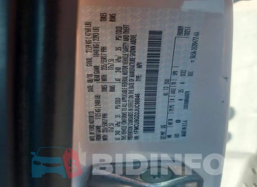 1FMCU9GD2JUC98846 Photo# 12