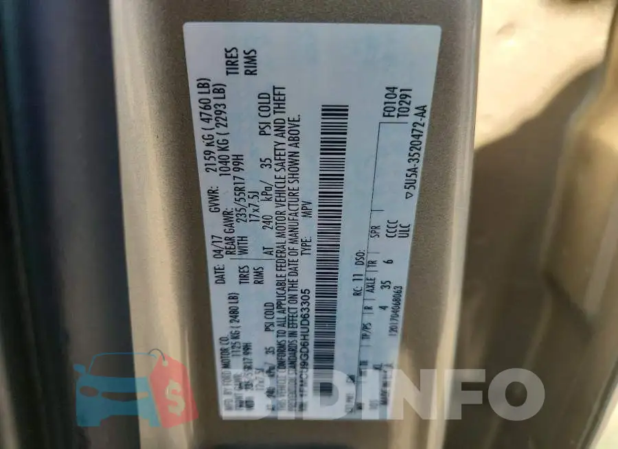 1FMCU9GD6HUD63305 Photo# 12
