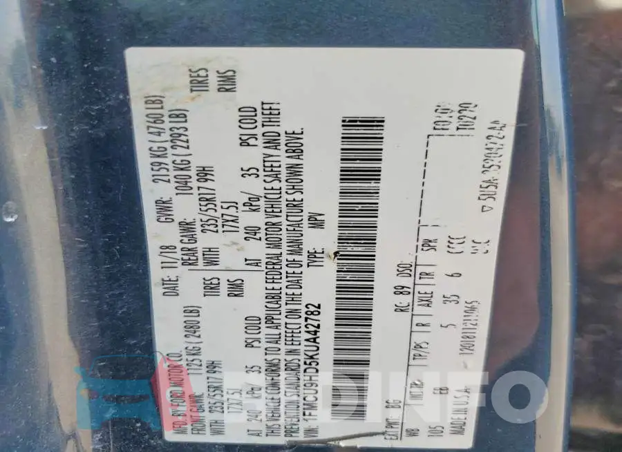 1FMCU9HD5KUA42782 Photo# 13