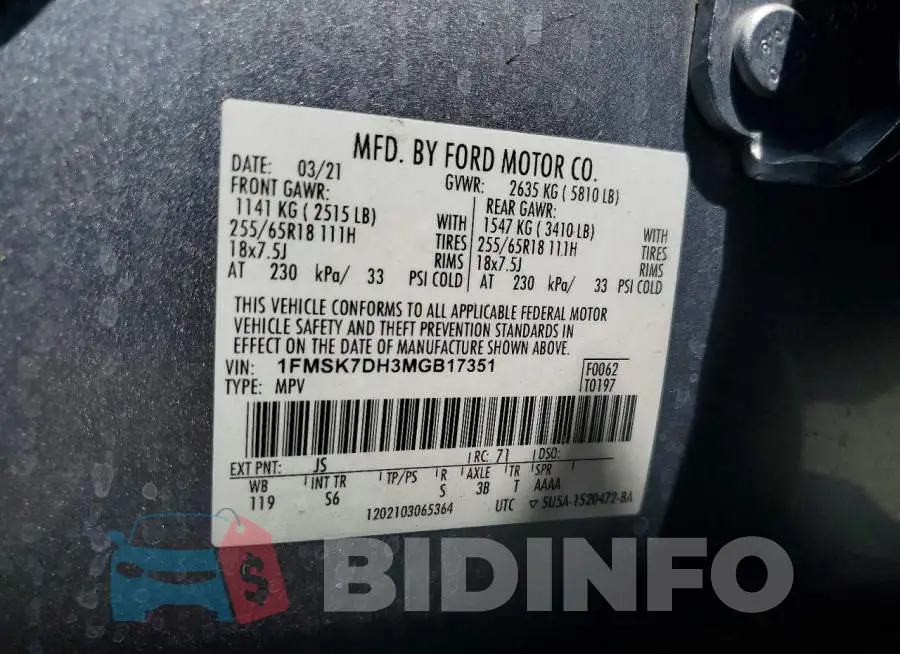 1FMSK7DH3MGB17351 Photo# 13