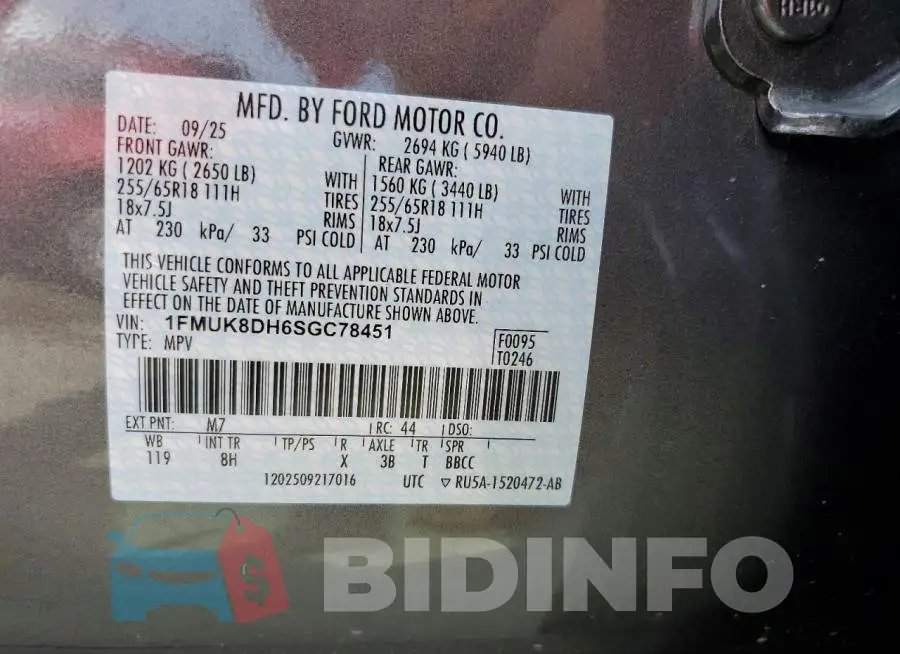 1FMUK8DH6SGC78451 Photo# 13