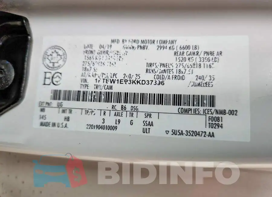 1FTEW1EP3KKD37396 Photo# 12