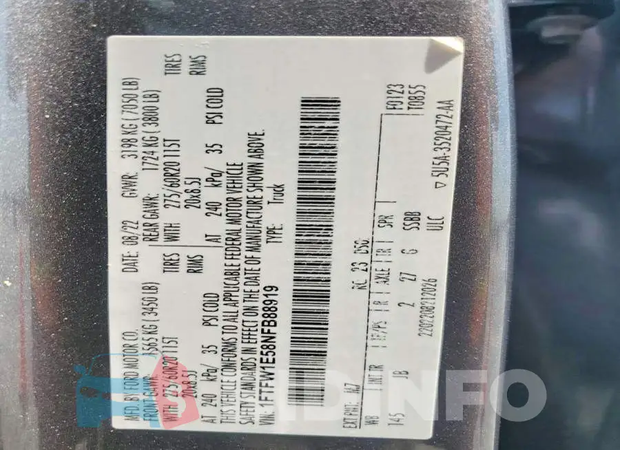 1FTFW1E58NFB88919 Photo# 12