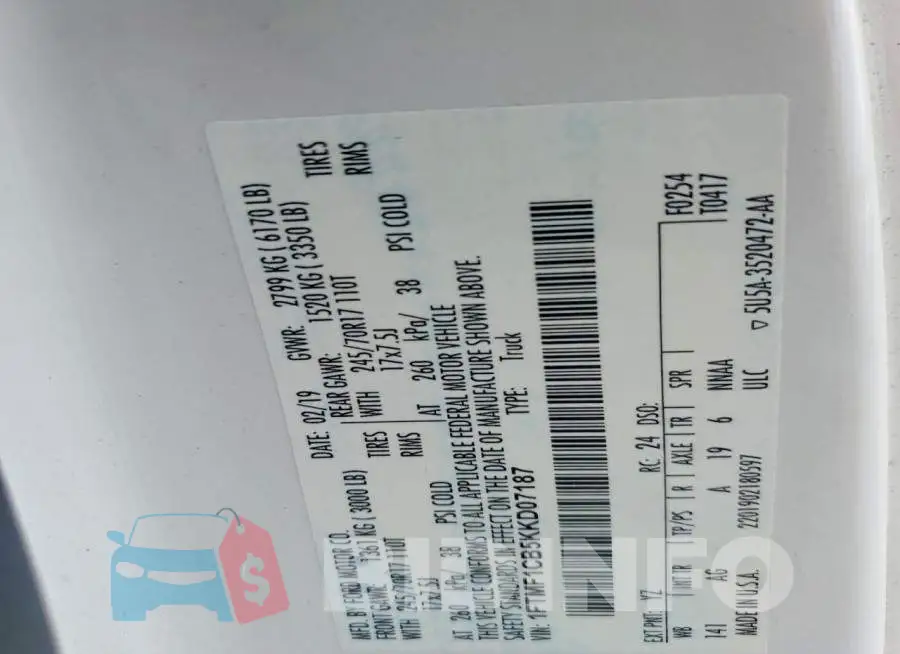 1FTMF1CB5KKD07187 Photo# 13