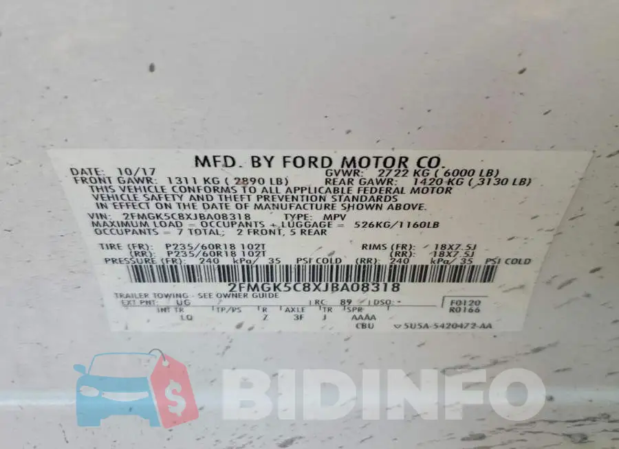 2FMGK5C8XJBA08318 Photo# 13