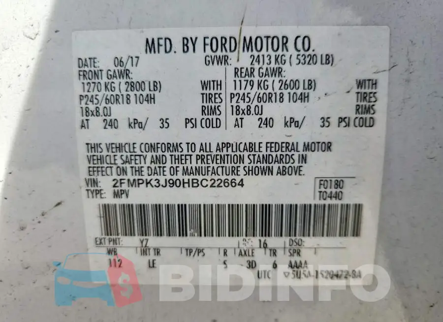 2FMPK3J90HBC22664 Photo# 12