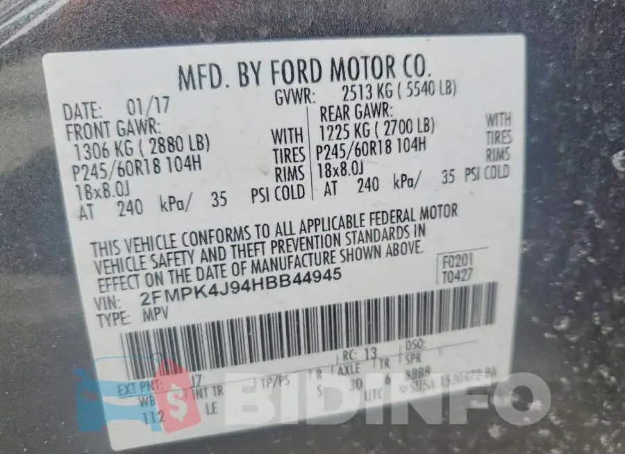 2FMPK4J94HBB44945 Photo# 13