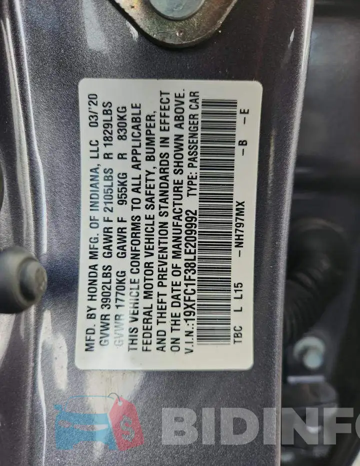 19XFC1F38LE209992 Photo# 12