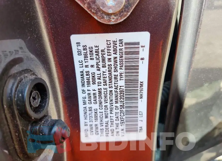 19XFC2F58JE203971 Photo# 12
