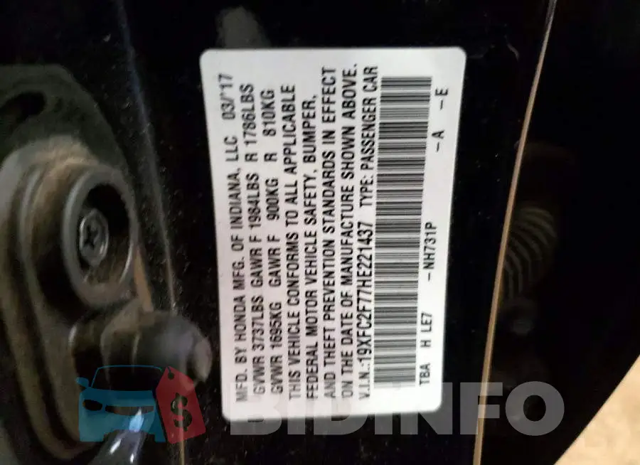 19XFC2F77HE221437 Photo# 12