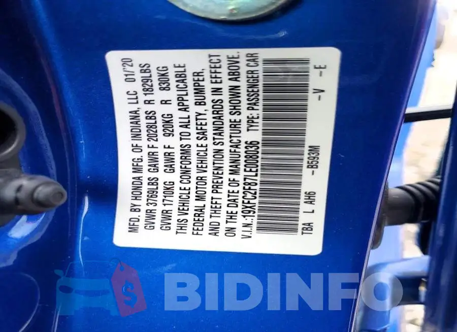 19XFC2F87LE008036 Photo# 13