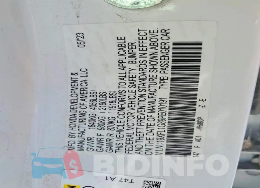 19XFL1G89PE010191 Photo# 12