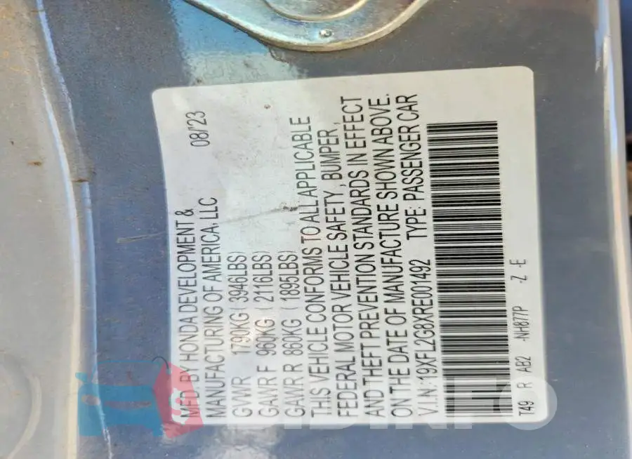 19XFL2G8XRE001492 Photo# 12