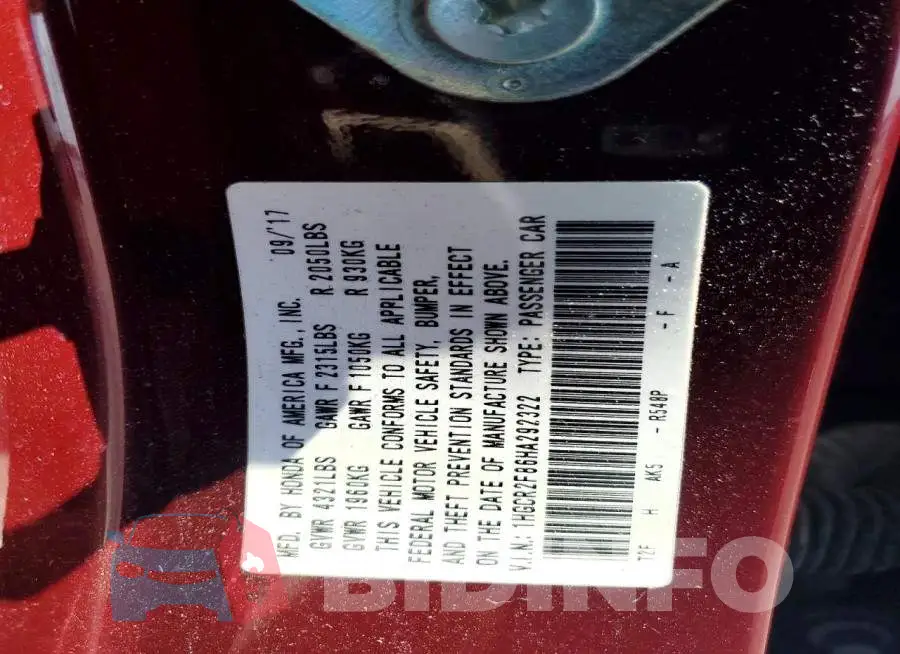 1HGCR2F86HA292322 Photo# 12