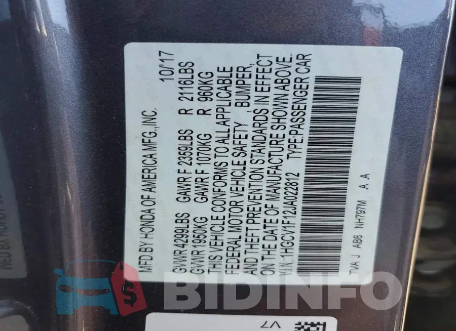 1HGCV1F12JA022812 Photo# 12