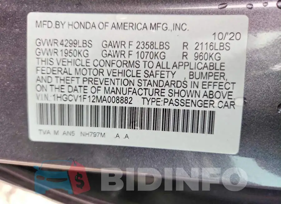 1HGCV1F12MA008882 Photo# 12