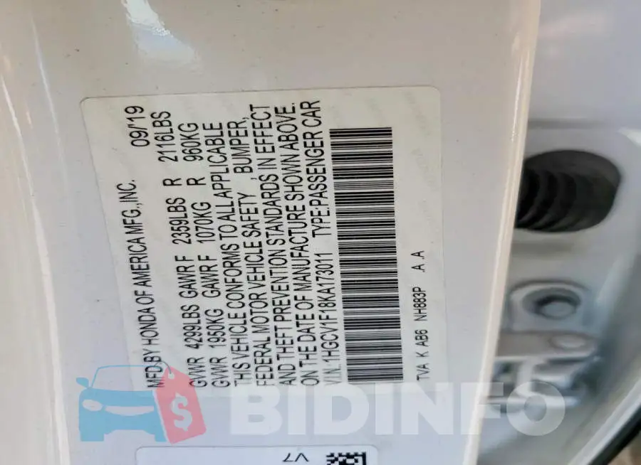 1HGCV1F18KA173011 Photo# 13