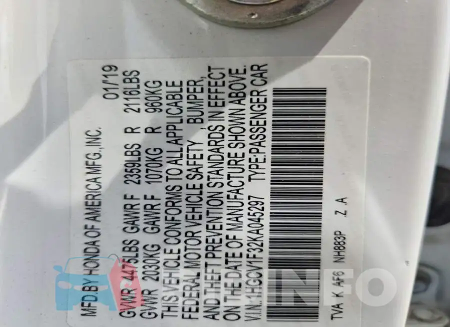 1HGCV1F32KA045297 Photo# 13