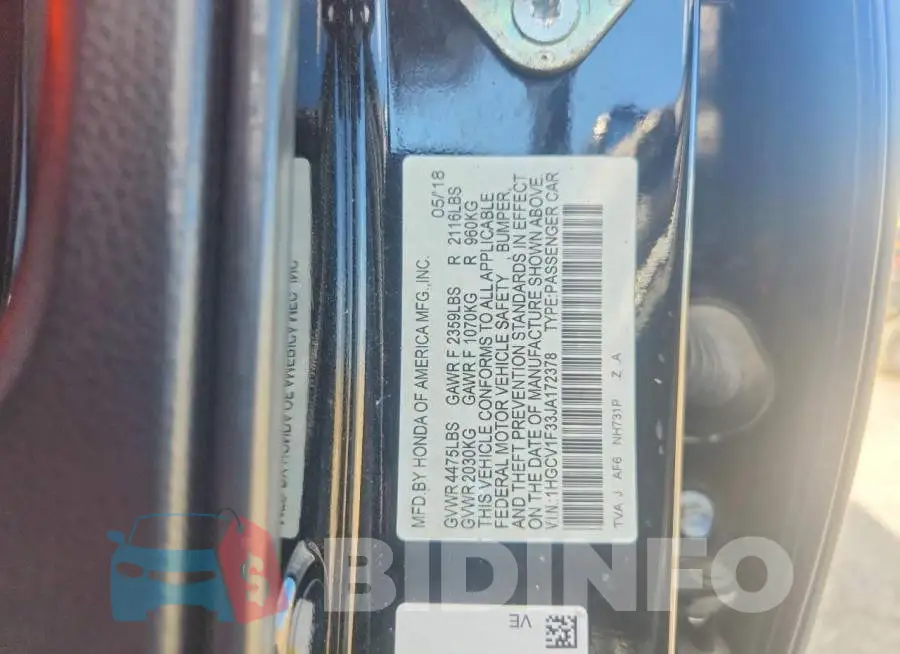 1HGCV1F33JA172378 Photo# 12