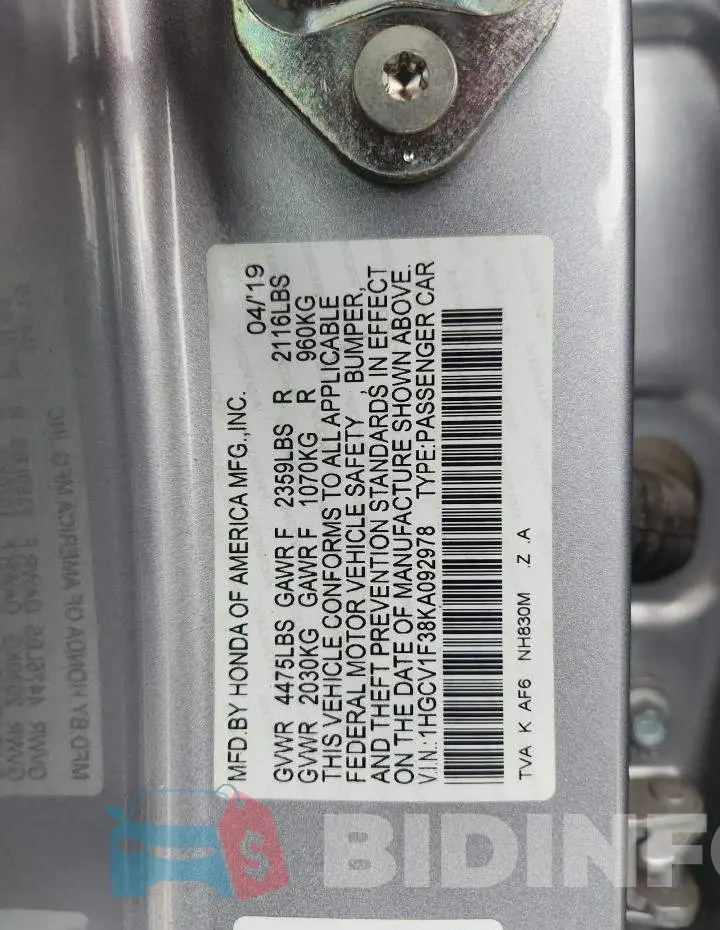 1HGCV1F38KA092978 Photo# 13