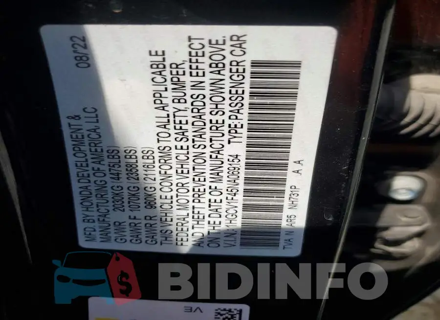 1HGCV1F45NA069154 Photo# 12