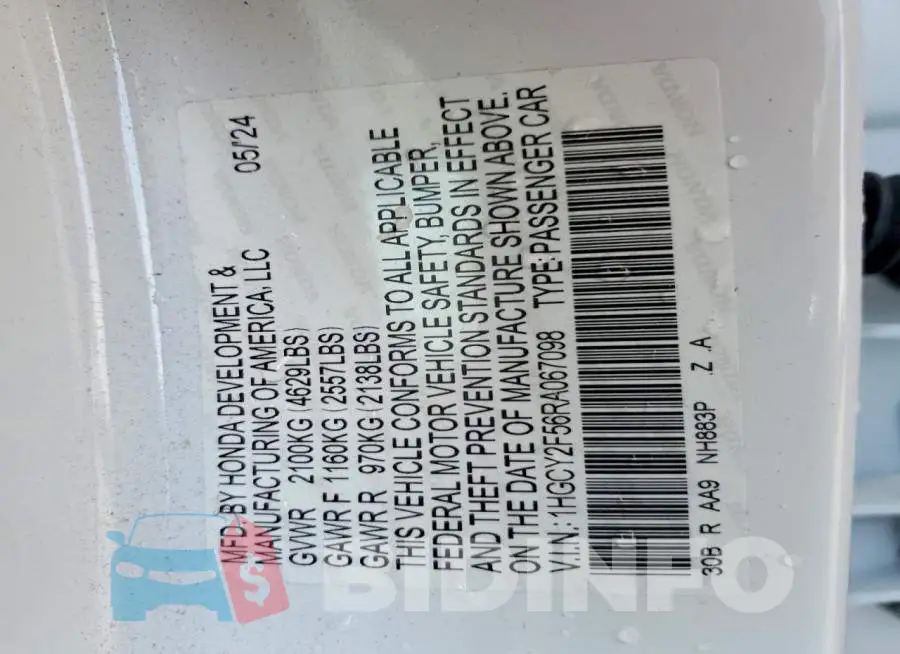 1HGCY2F56RA067098 Photo# 13
