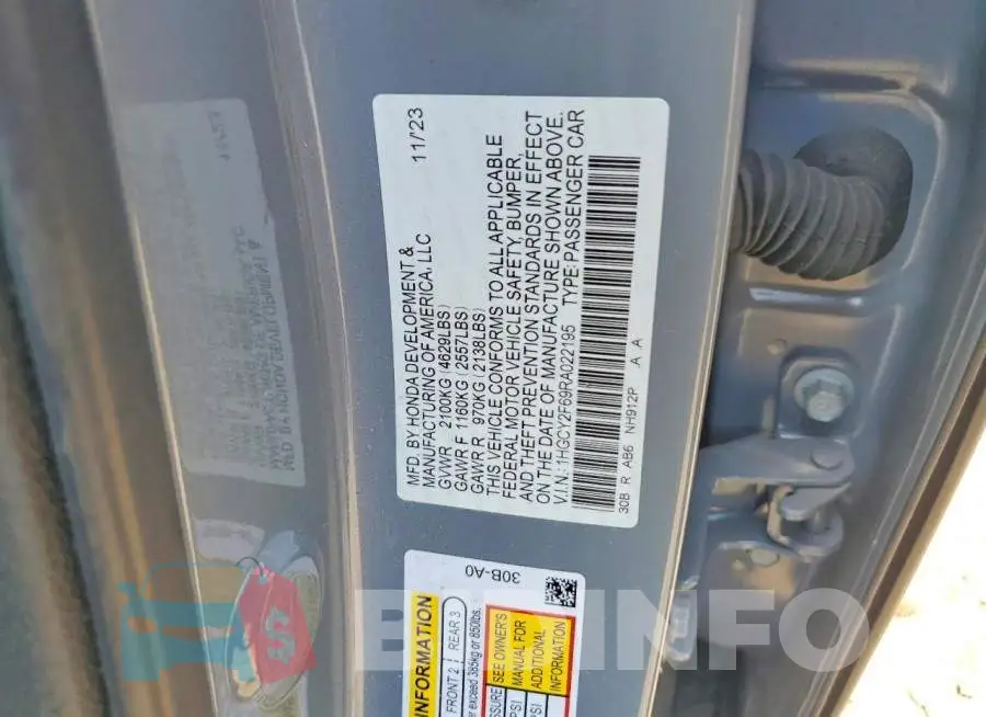1HGCY2F69RA022195 Photo# 12