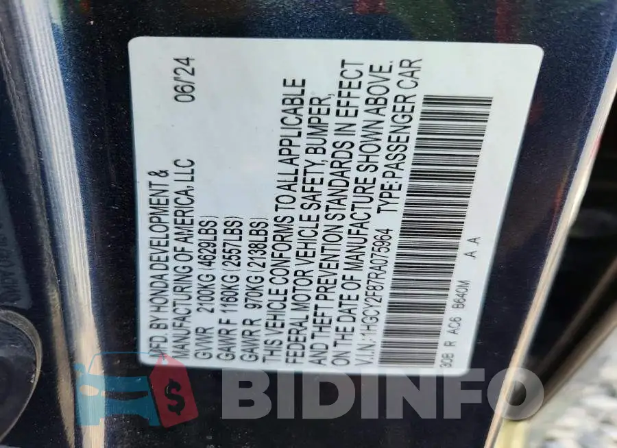 1HGCY2F87RA075964 Photo# 13