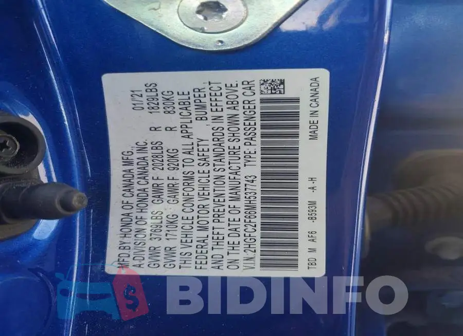 2HGFC2F66MH537743 Photo# 12
