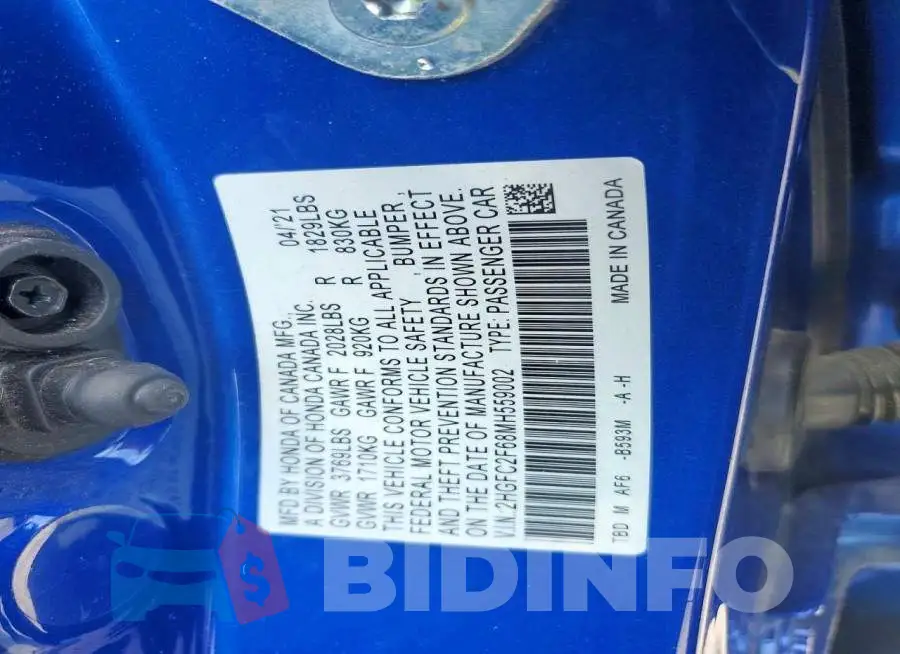 2HGFC2F68MH559002 Photo# 12