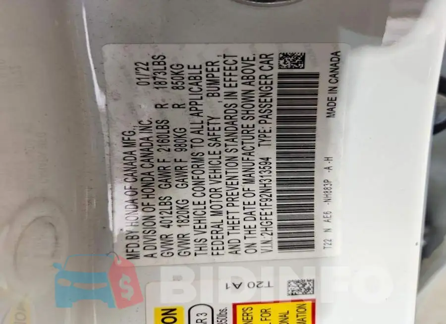 2HGFE1F92NH313594 Photo# 12