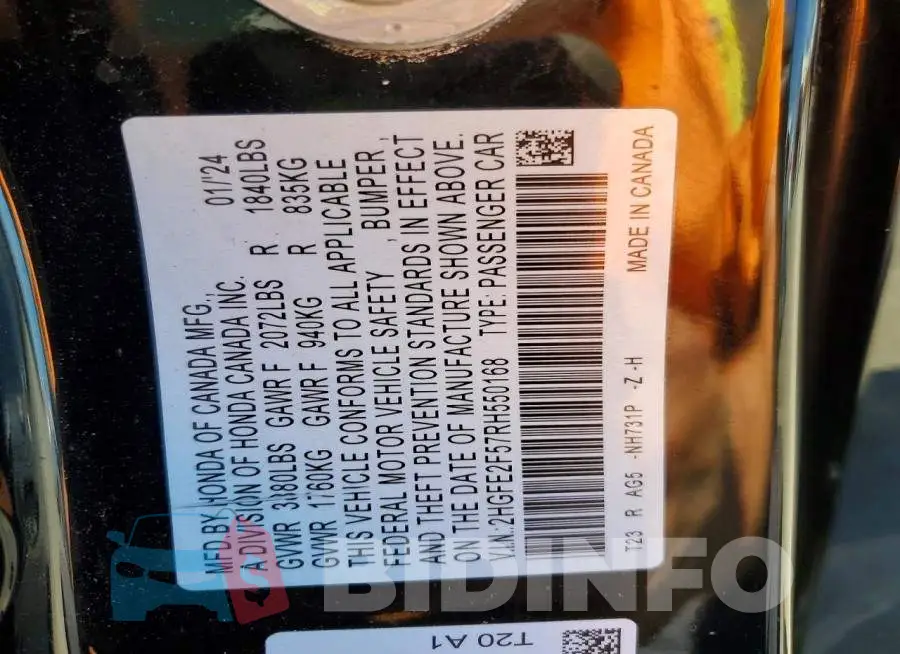 2HGFE2F57RH550168 Photo# 12