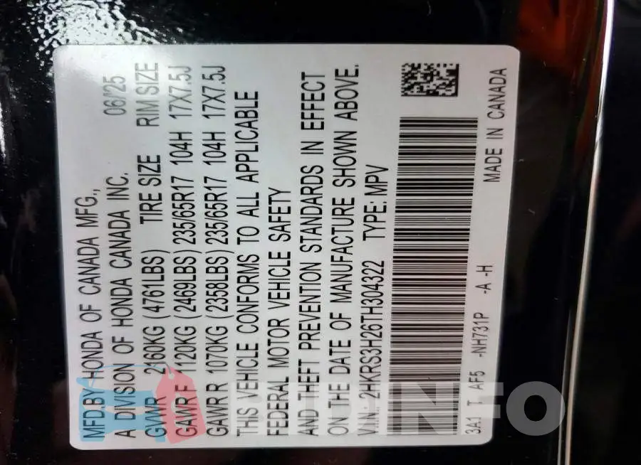 2HKRS3H26TH304322 Photo# 12